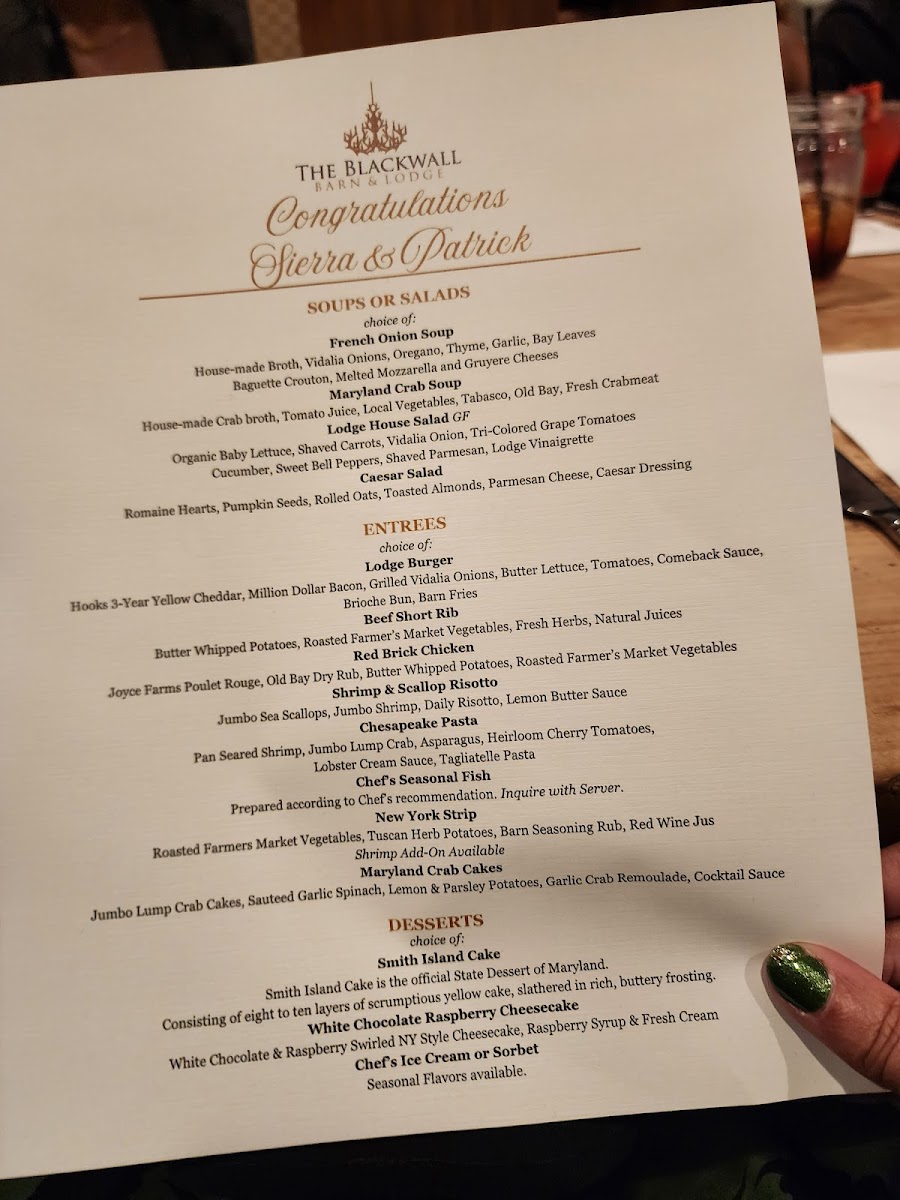 Menu The Blackwall Barn & Lodge-1
