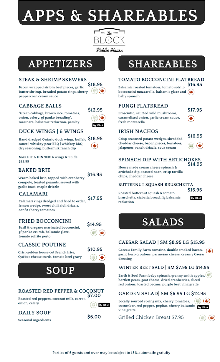 Menu The Block Public House-1