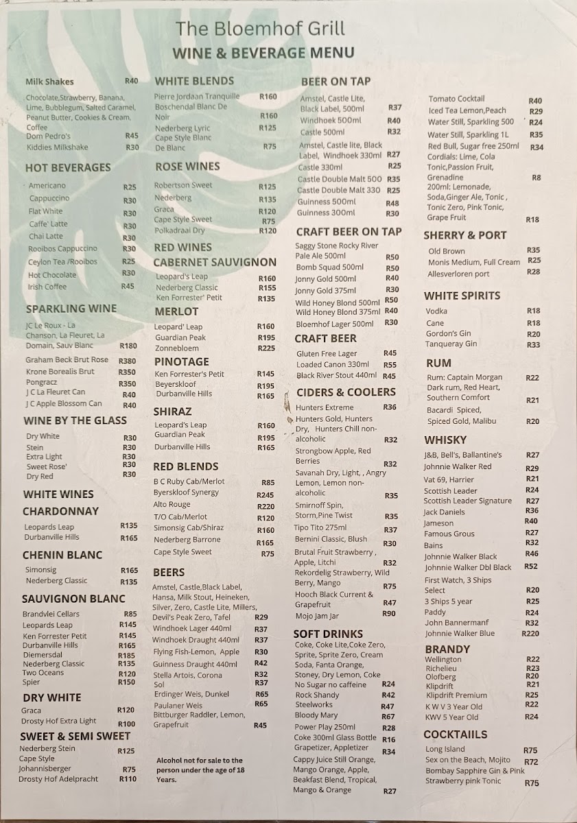 Menu The Bloemhof Grill And Guesthouse-4