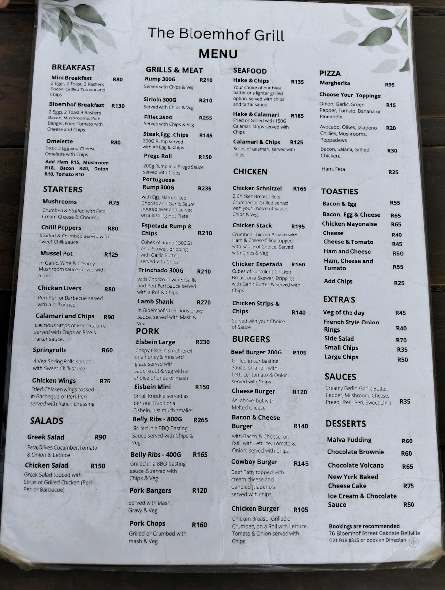 Menu The Bloemhof Grill And Guesthouse-5