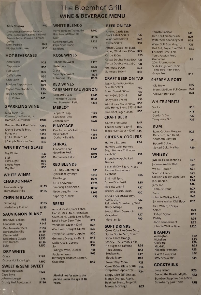 Menu The Bloemhof Grill And Guesthouse-6