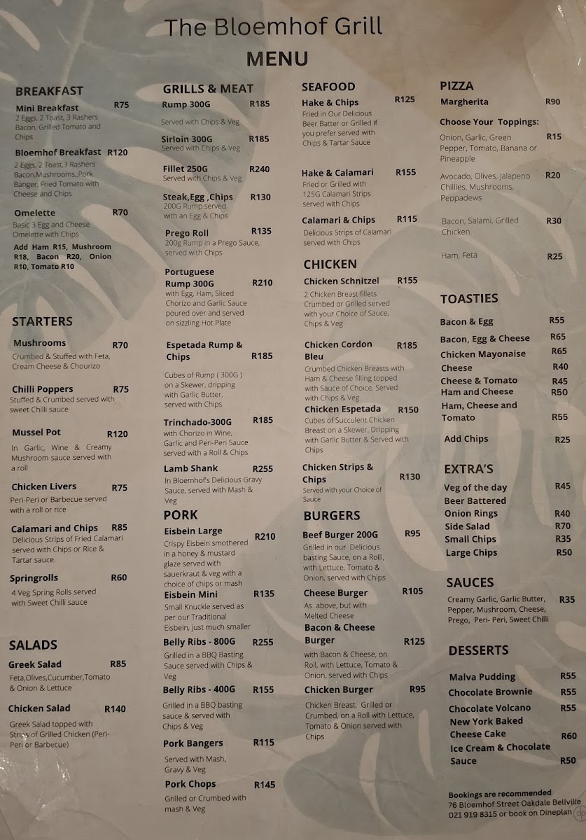 Menu The Bloemhof Grill And Guesthouse-9