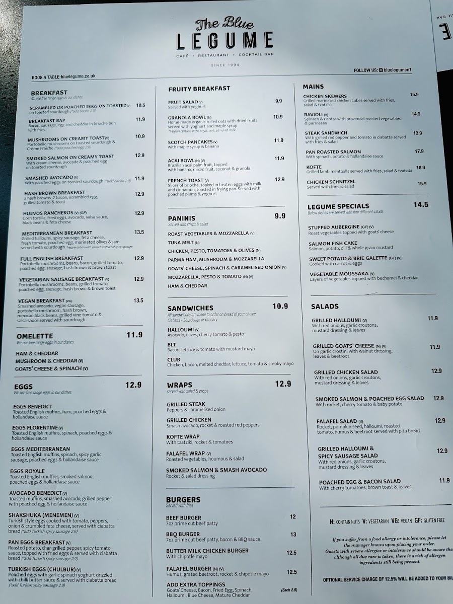 Menu The Blue Legume Islington-1