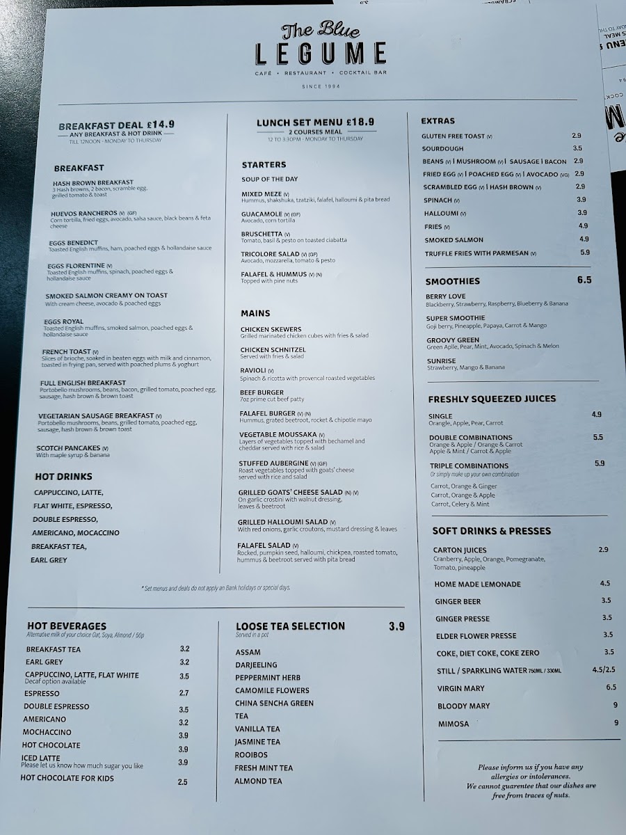 Menu The Blue Legume Islington-2