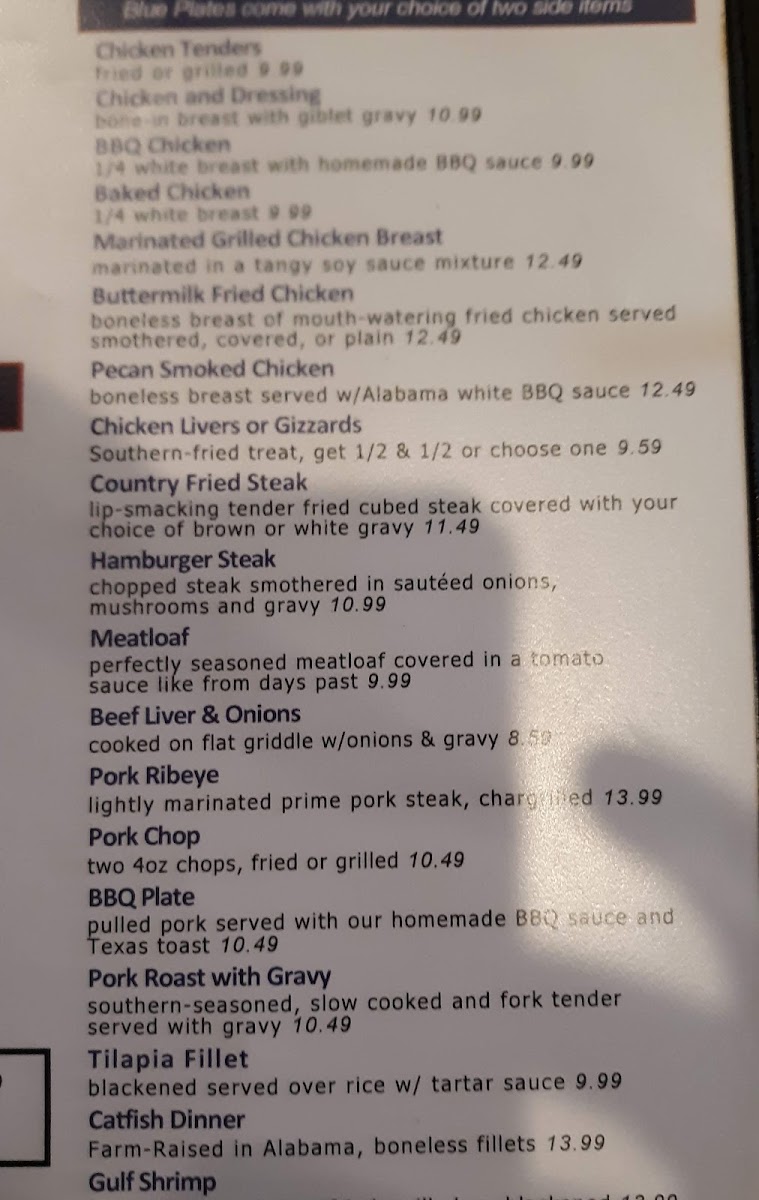 Menu The Blue Plate - West-1