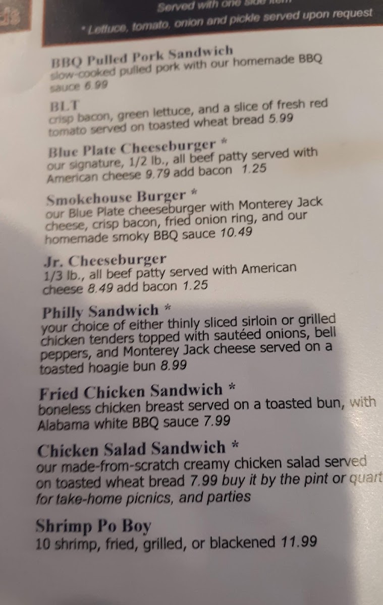Menu The Blue Plate - West-2