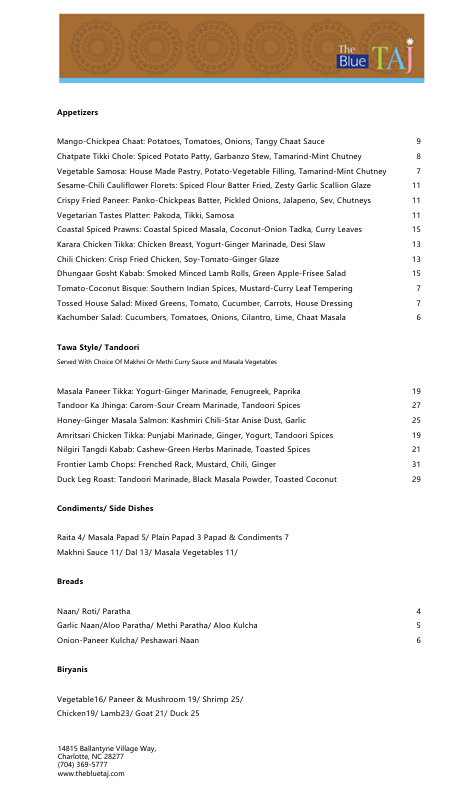 Menu The Blue Taj-1