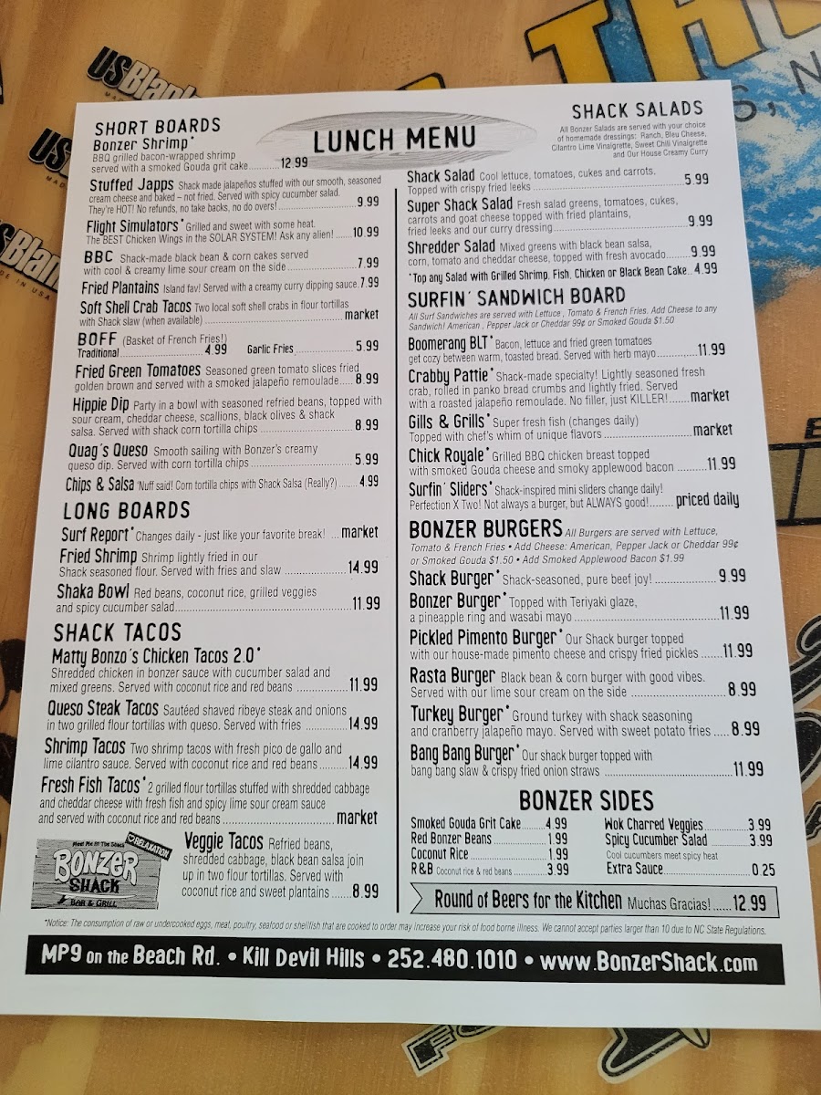 Menu The Bonzer Shack-10