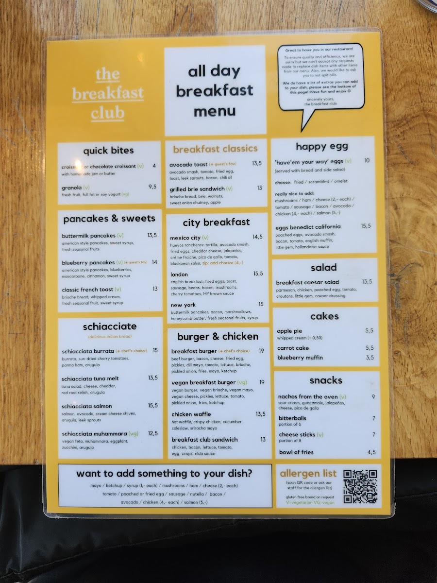 Menu The Breakfast Club-1