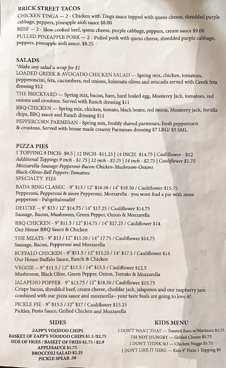 Menu The Brick Bistro & Brew-1