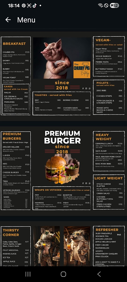 Menu The Chubby Pig (Eatery, Gift Shop & Accommodation)-1
