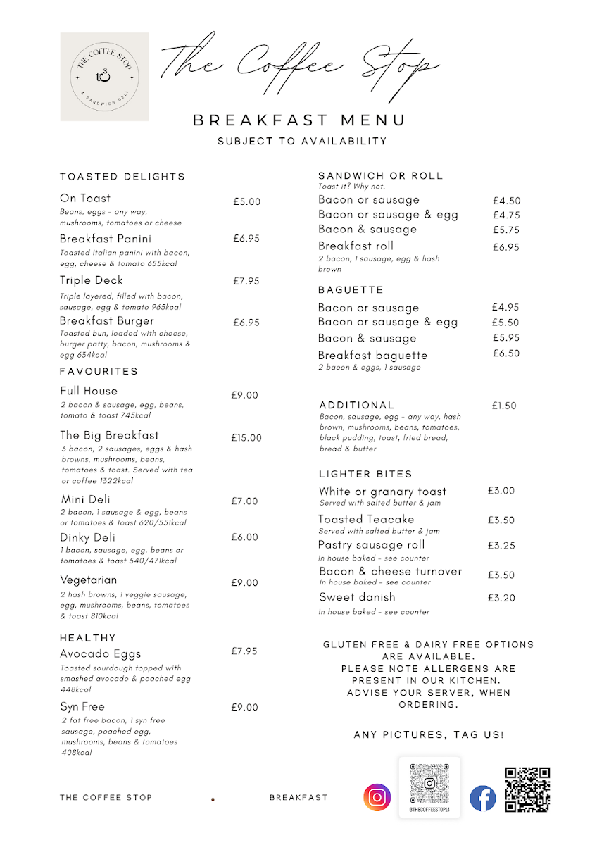 Menu The Coffee Stop And Sandwich Deli-1
