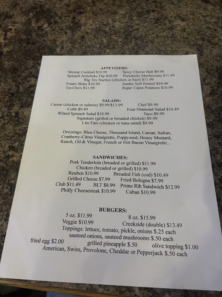 Menu The Creekside Lodge-1