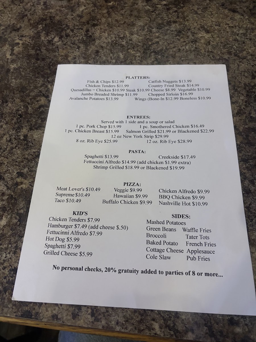 Menu The Creekside Lodge-3