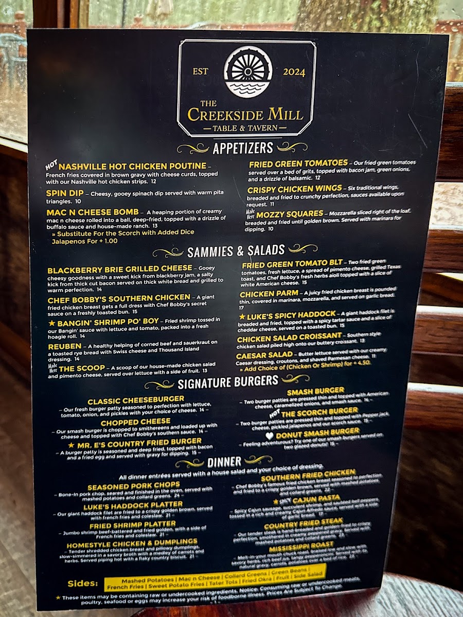 Menu The Creekside Mill-1