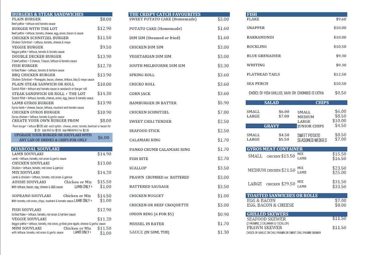 Menu The Crispy Catch Fish & Chips - Ringwood East-1