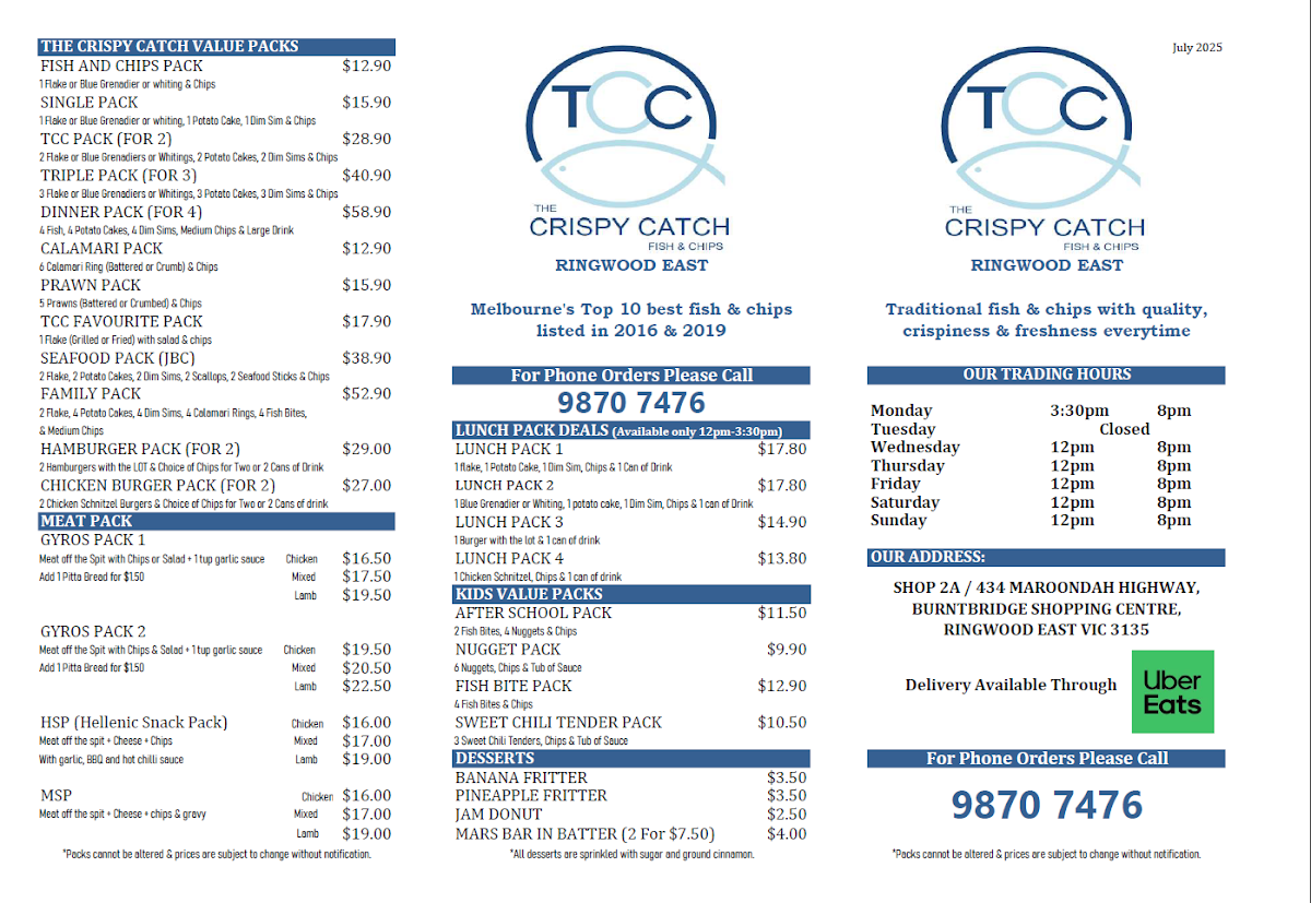 Menu The Crispy Catch Fish & Chips - Ringwood East-2