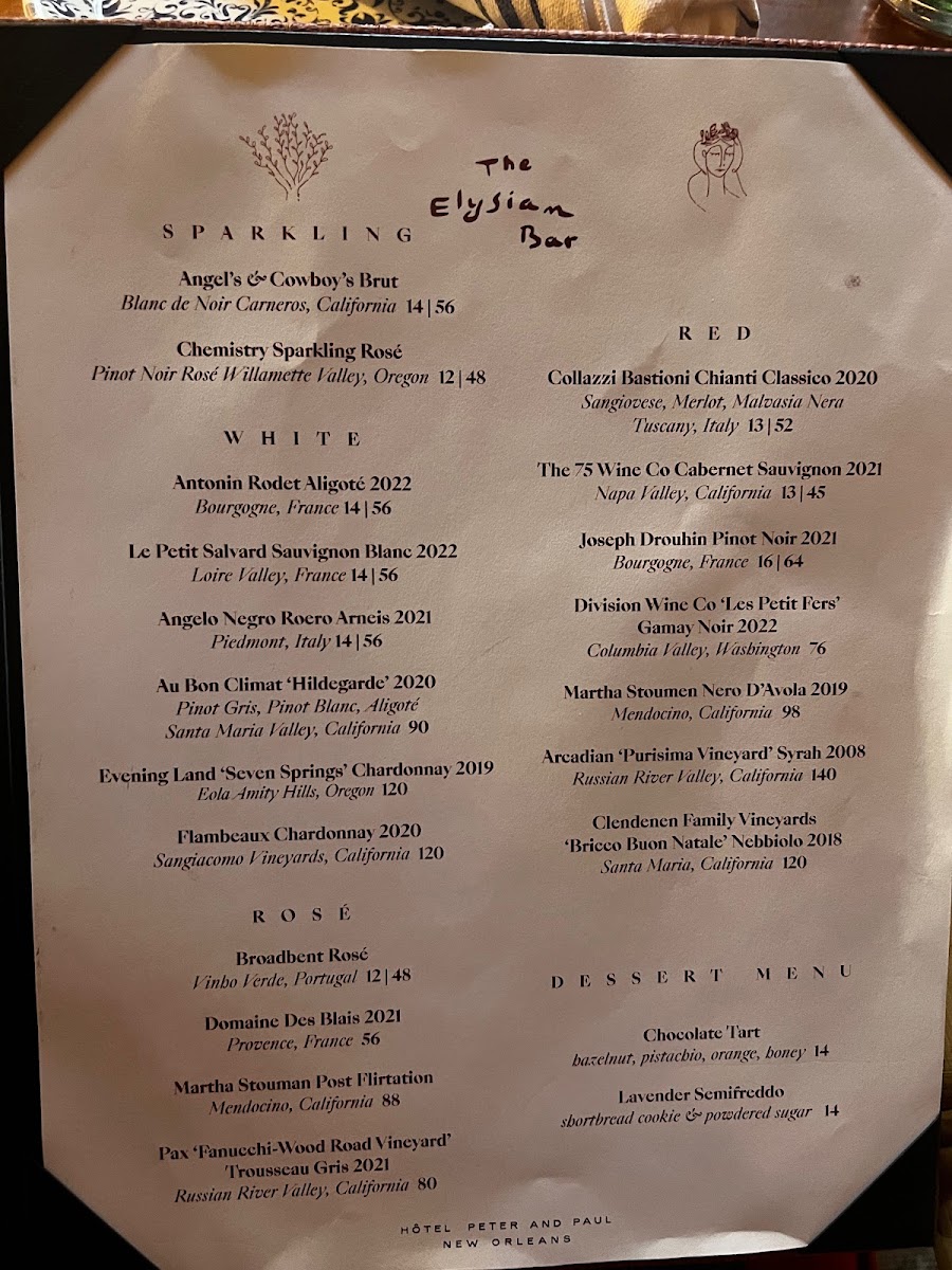 Menu The Elysian Bar-1