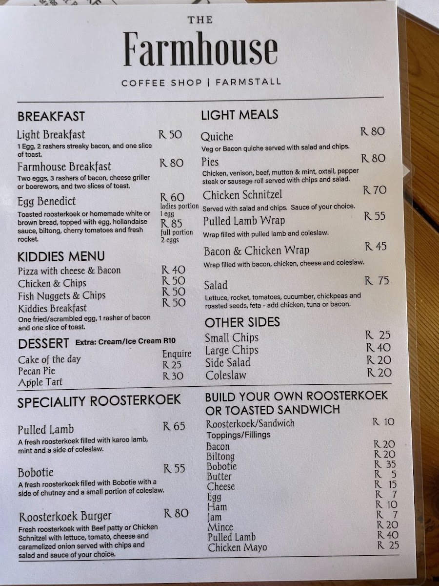 Menu The Farmhouse | Hofmeyr-3