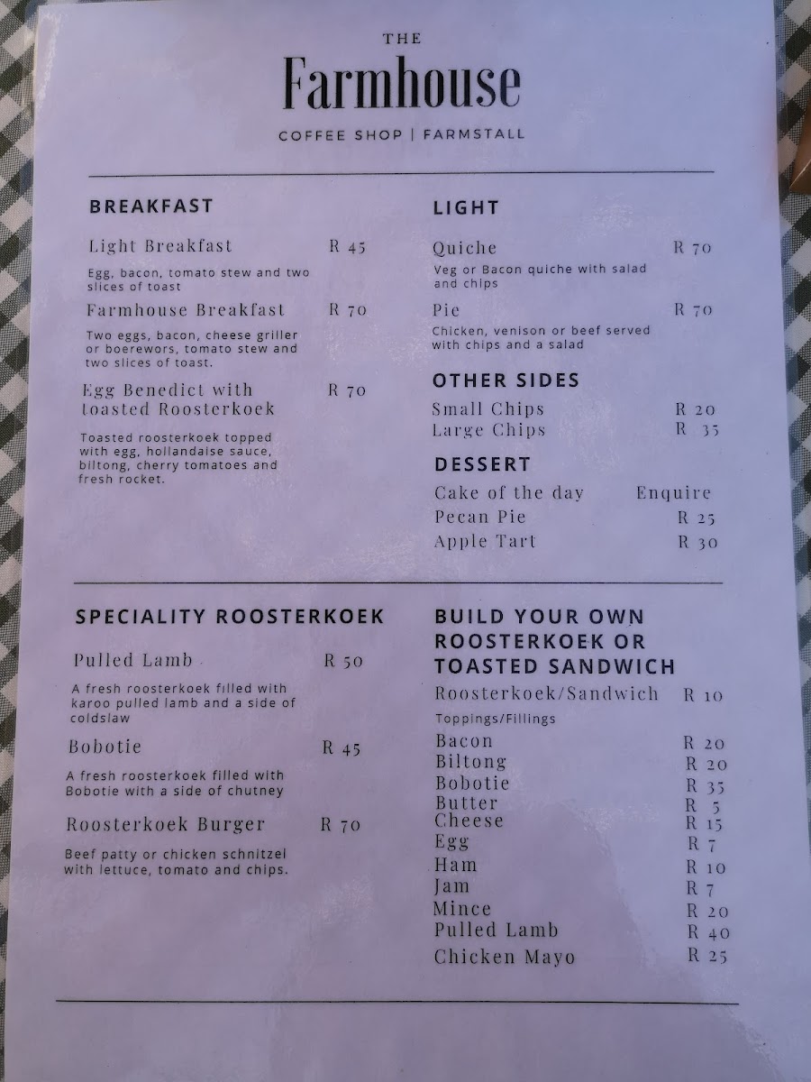 Menu The Farmhouse | Hofmeyr-4