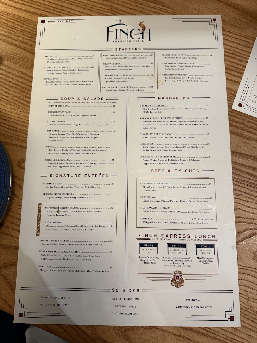 Menu The Finch-9