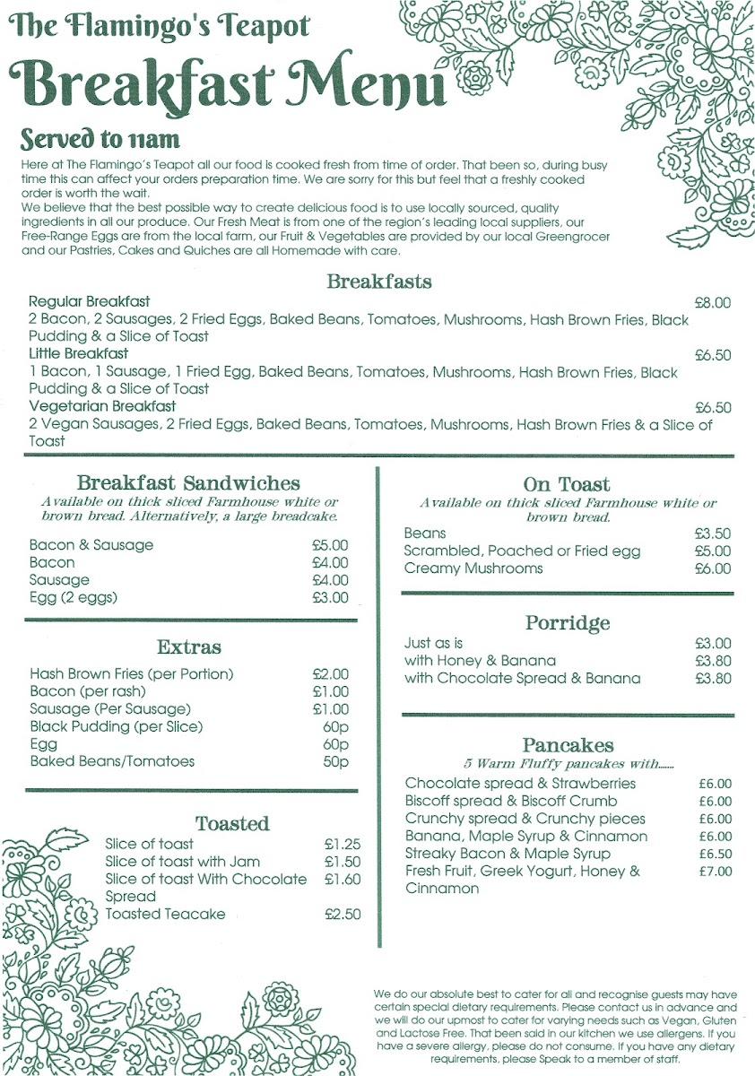 Menu The Flamingo's Teapot-1