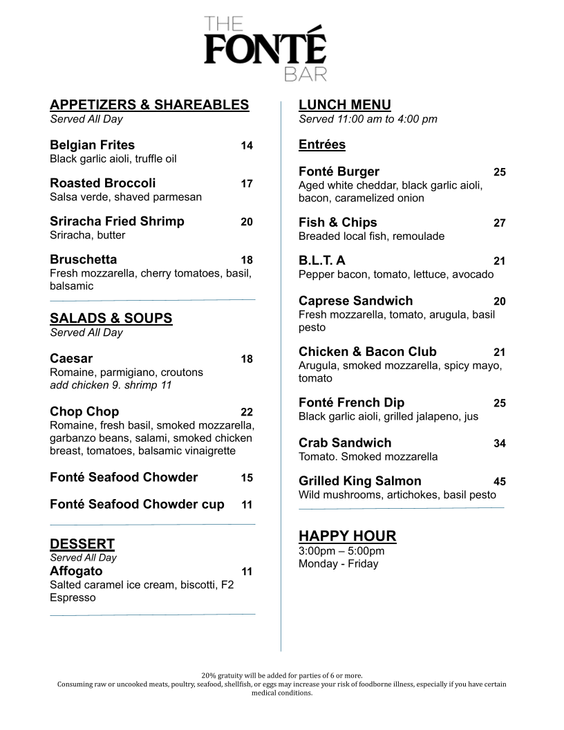 Menu The Fonte Bar At Rainier Square-8