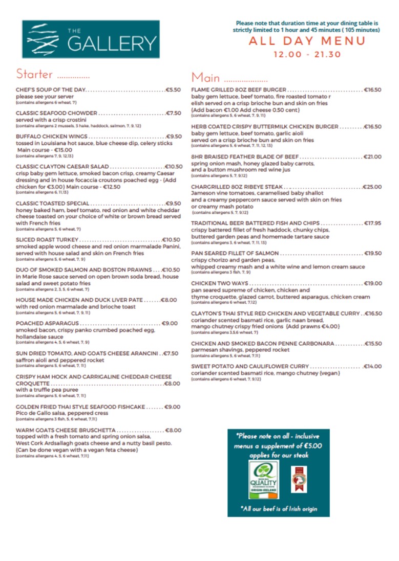 Menu The Gallery Restaurant-1