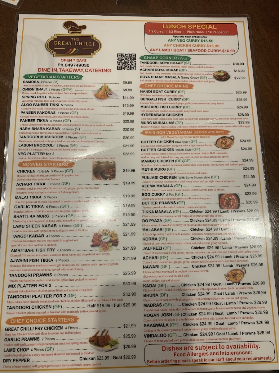 Menu The Great Chilli Indian Restaurant, Lower Hutt-5