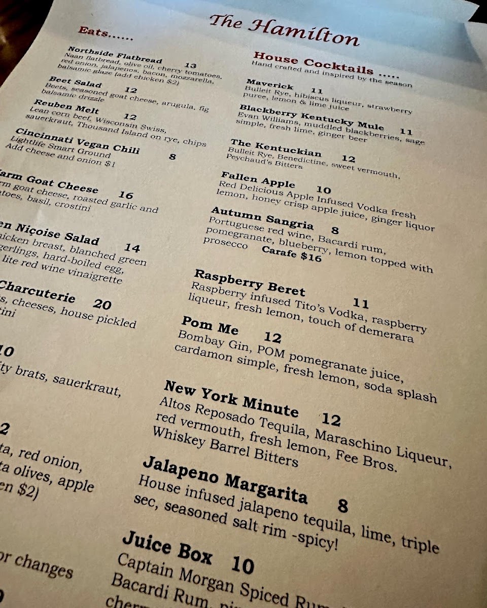 Menu The Hamilton-1