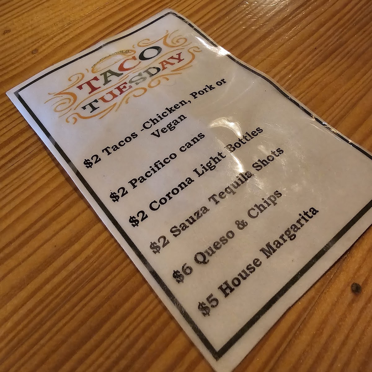 Menu The Hamilton-2