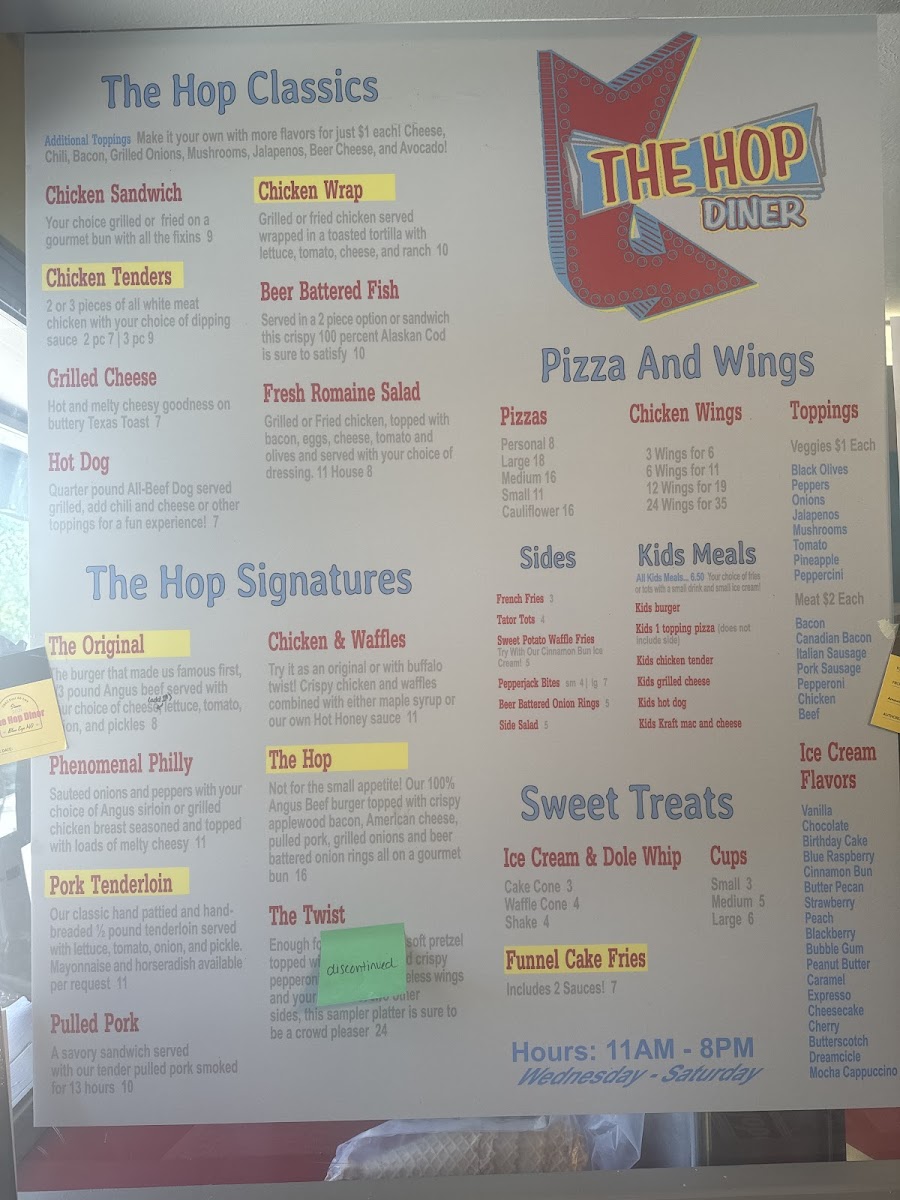 Menu The Hop Diner ( Formerly Oasis Of Blue Eye)-1