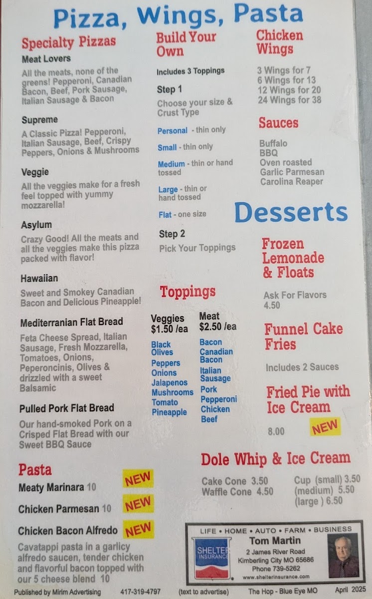 Menu The Hop Diner ( Formerly Oasis Of Blue Eye)-7