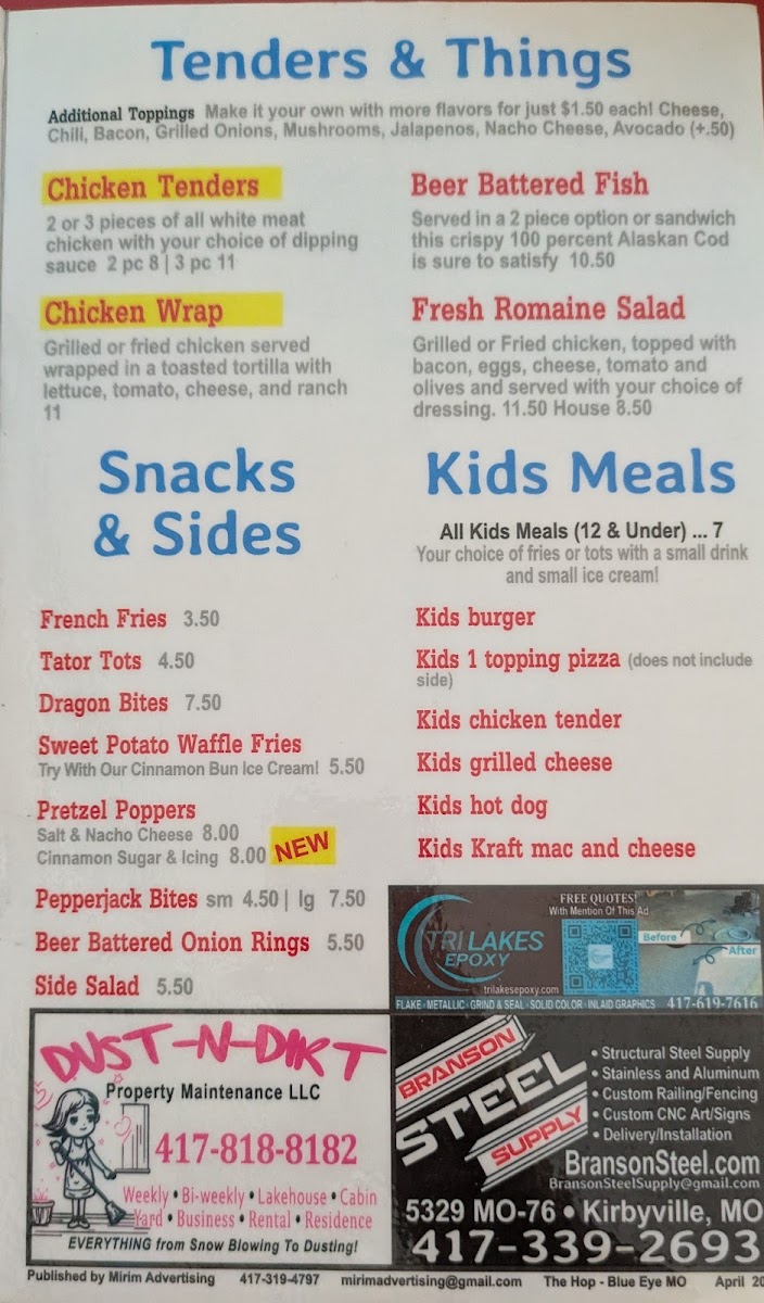 Menu The Hop Diner ( Formerly Oasis Of Blue Eye)-9