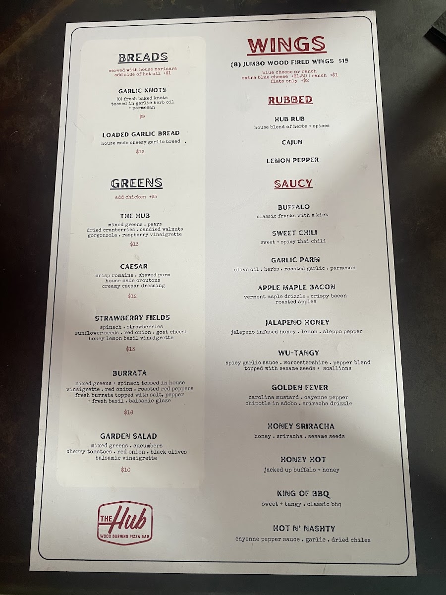 Menu The Hub Pizza Bar-1