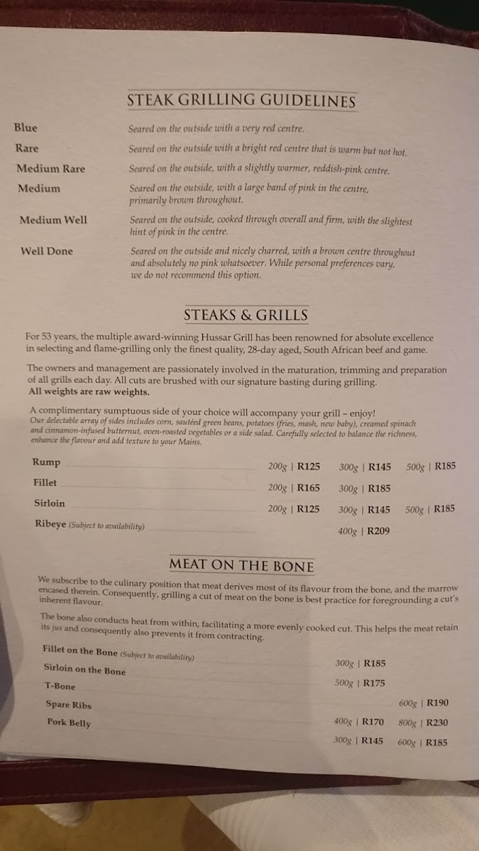 Menu The Hussar Grill Paarl-6