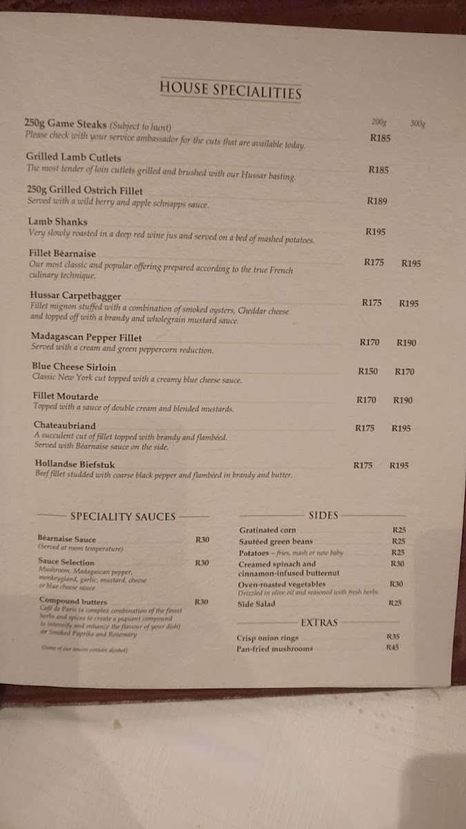 Menu The Hussar Grill Paarl-7