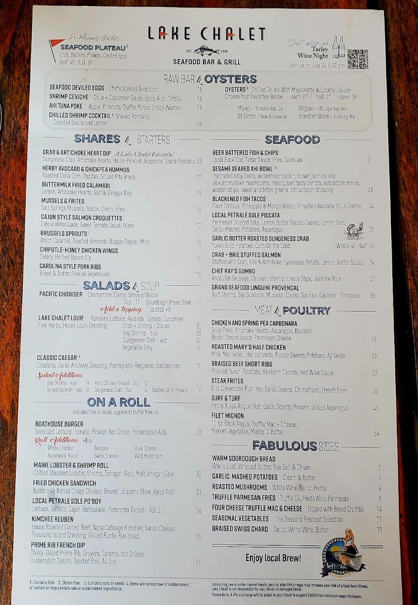 Menu The Lake Chalet Seafood Bar & Grill-1