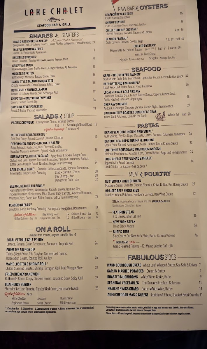 Menu The Lake Chalet Seafood Bar & Grill-2