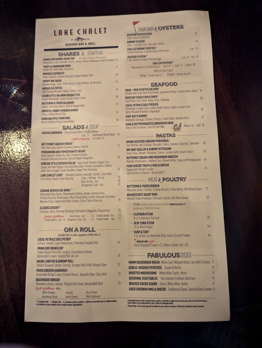 Menu The Lake Chalet Seafood Bar & Grill-4