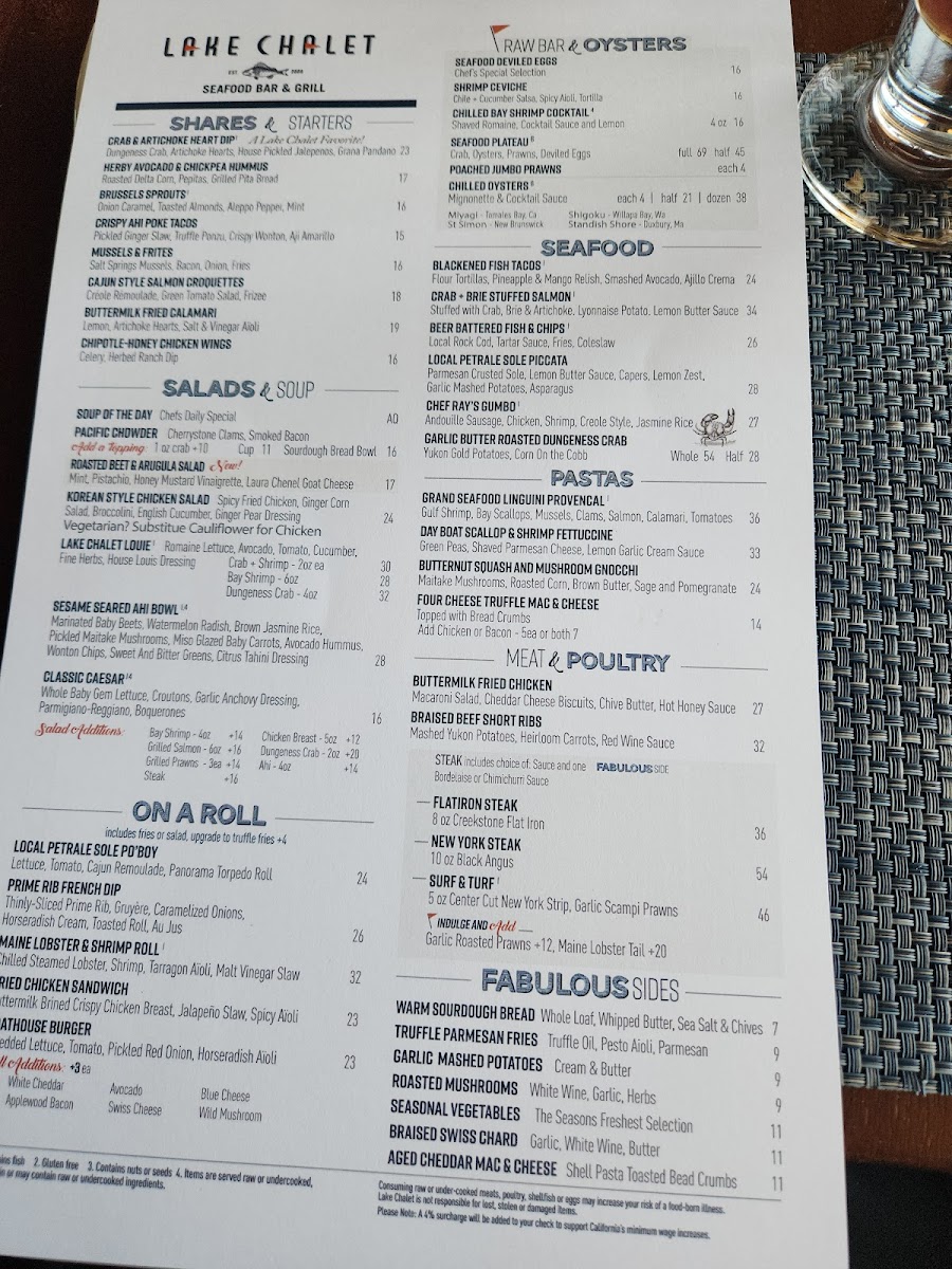 Menu The Lake Chalet Seafood Bar & Grill-6