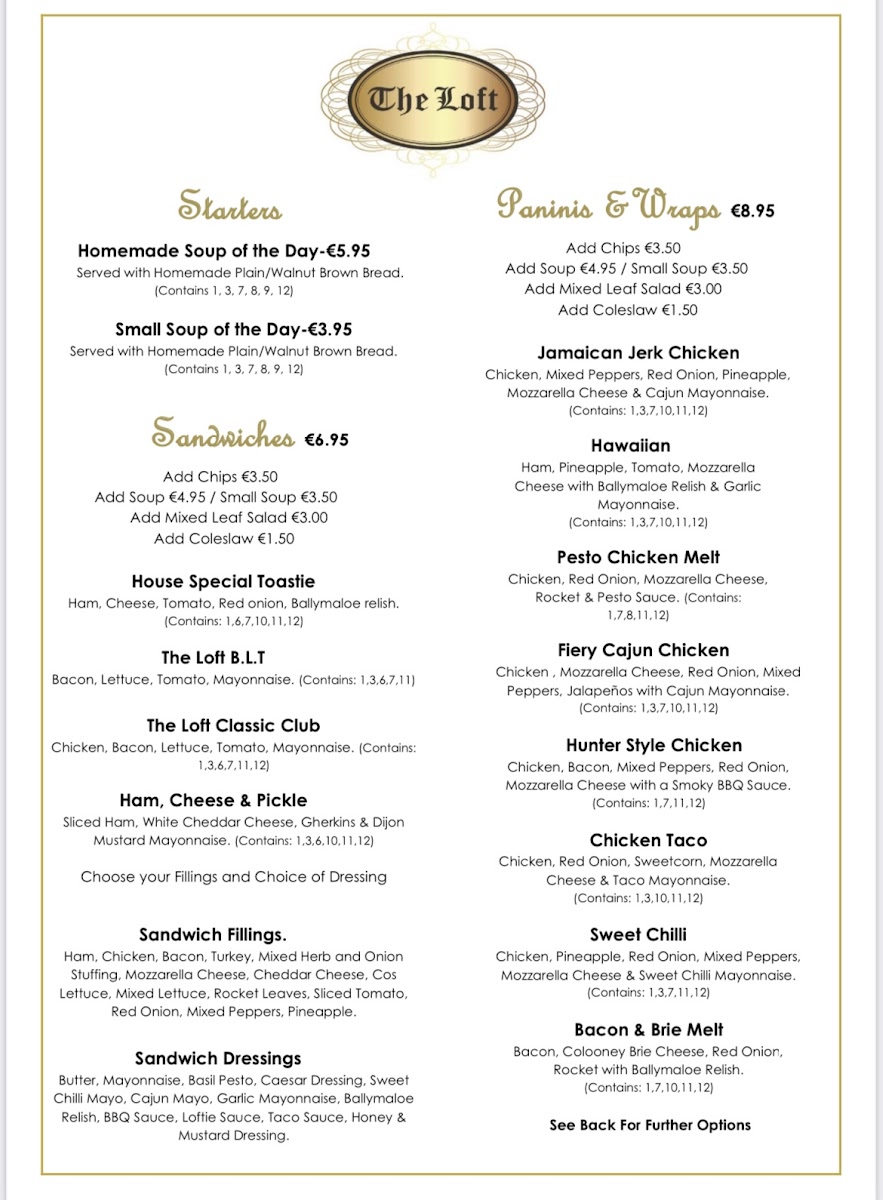 Menu The Loft Ballina-1