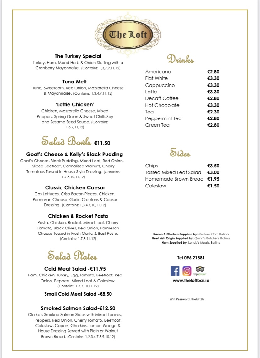 Menu The Loft Ballina-4