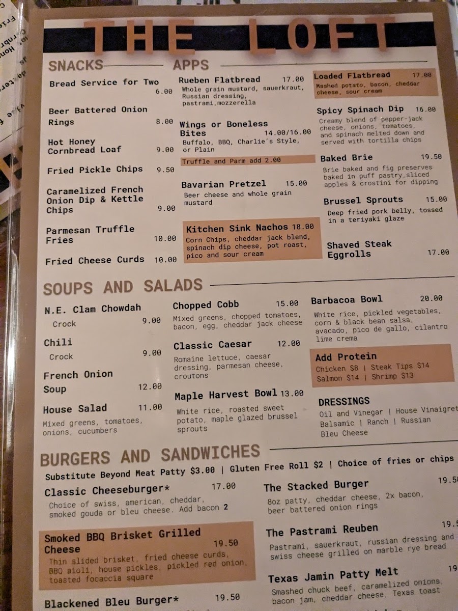 Menu The Loft Restaurant & Pub-1