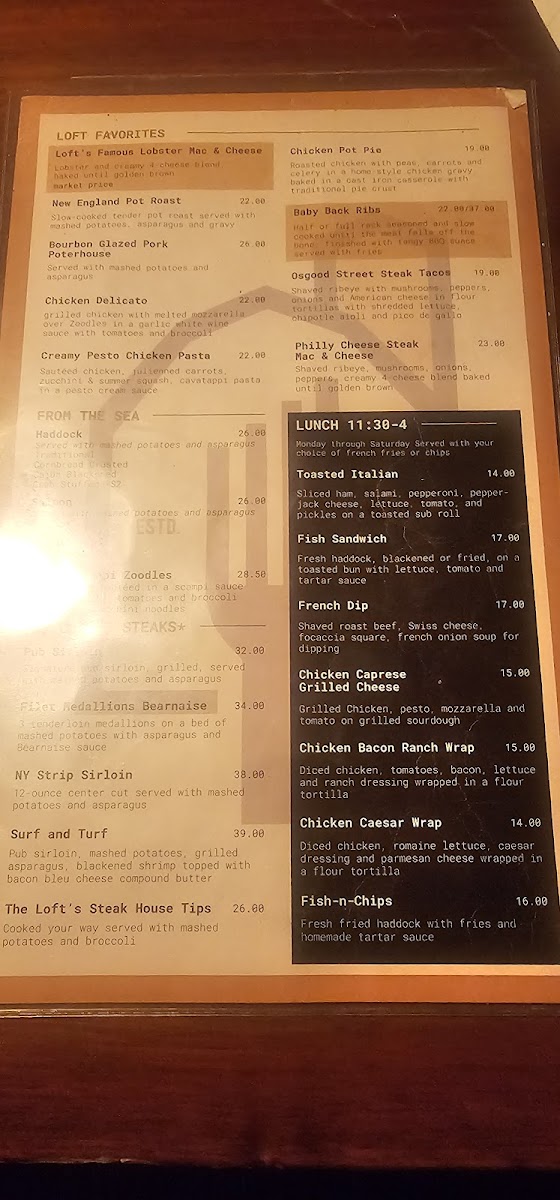 Menu The Loft Restaurant & Pub-4