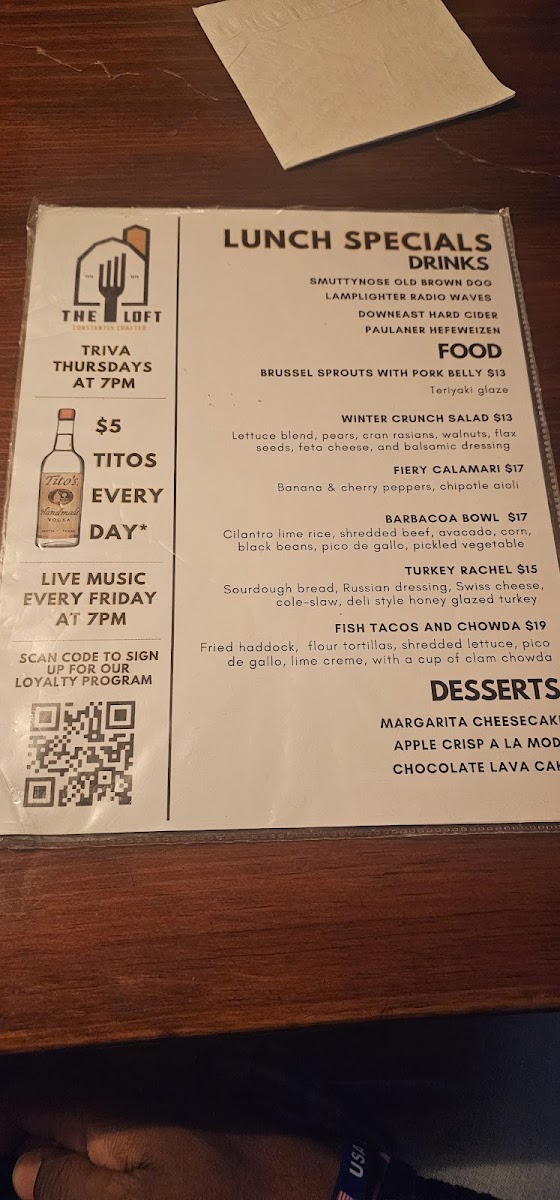 Menu The Loft Restaurant & Pub-5