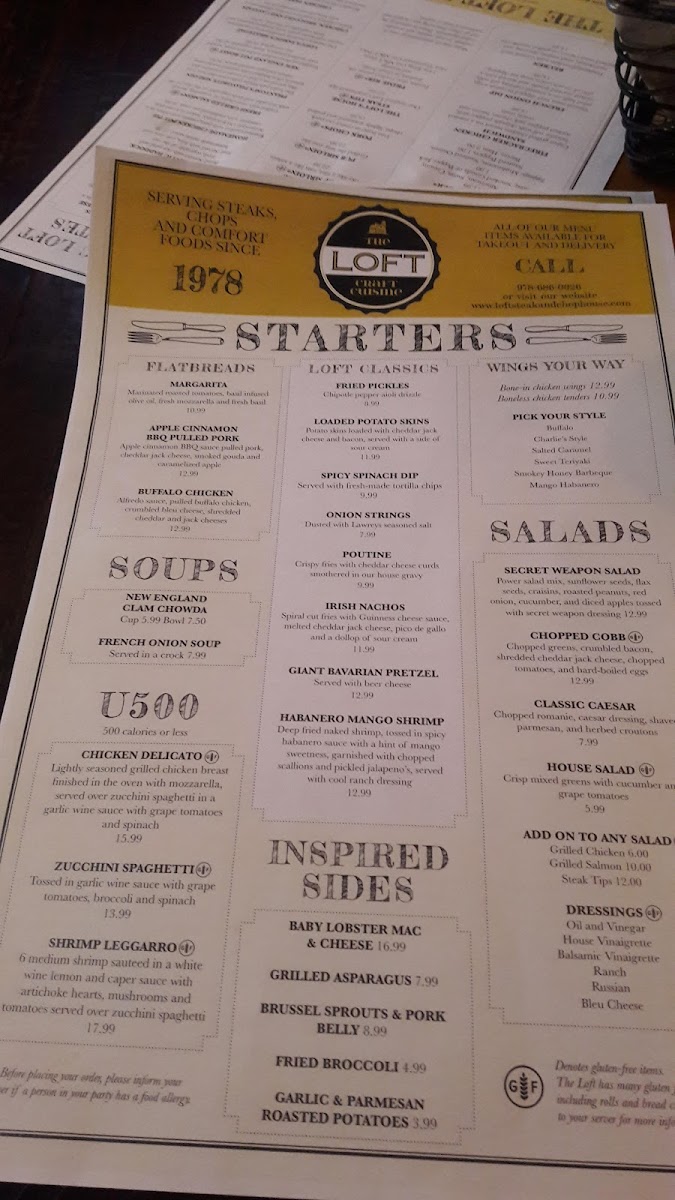Menu The Loft Restaurant & Pub-8