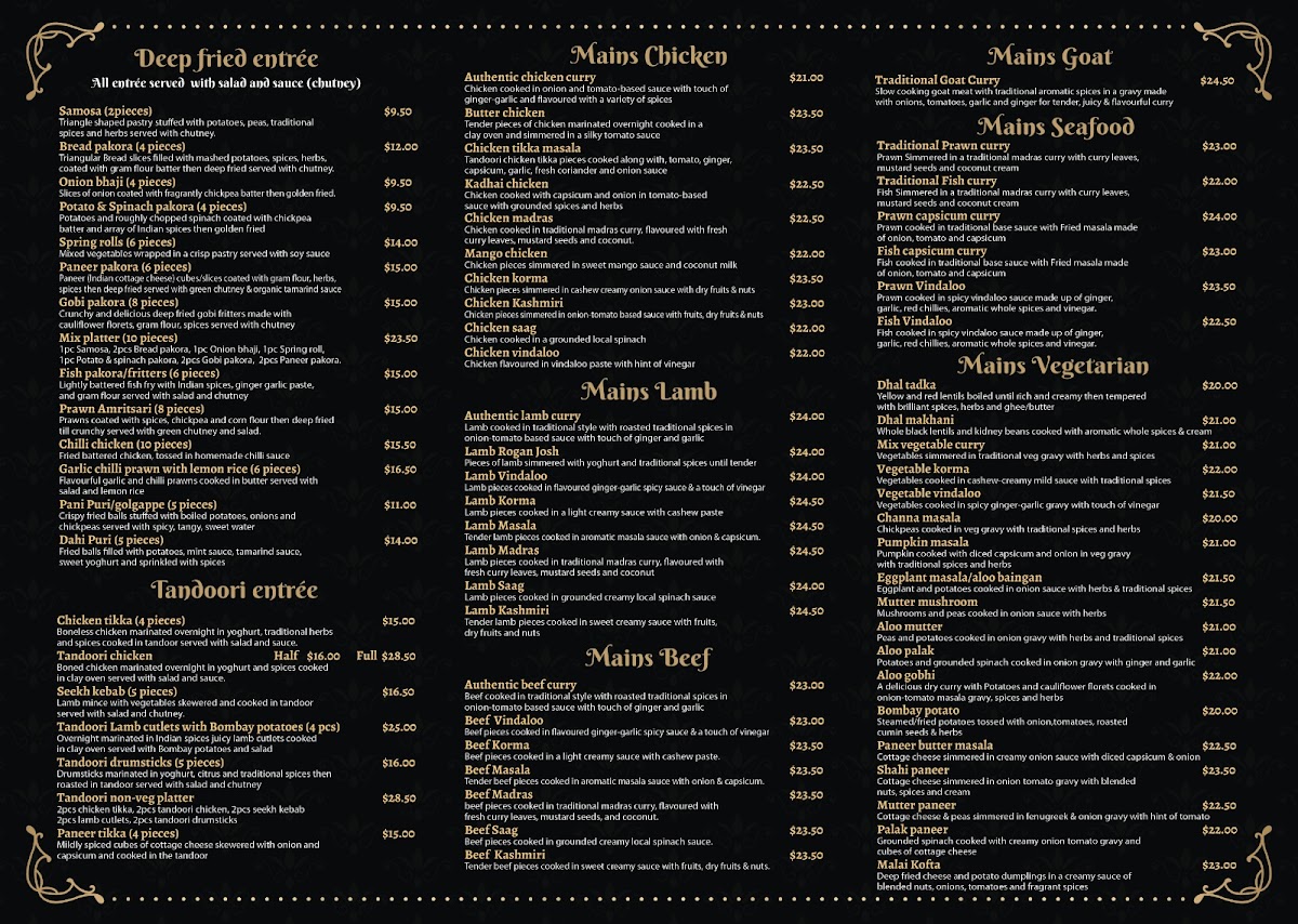 Menu The Maharaja Palace Bairnsdale-1