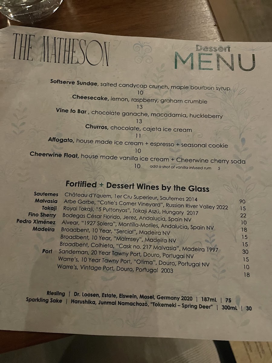 Menu The Matheson-1