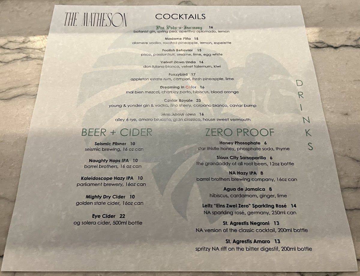 Menu The Matheson-6